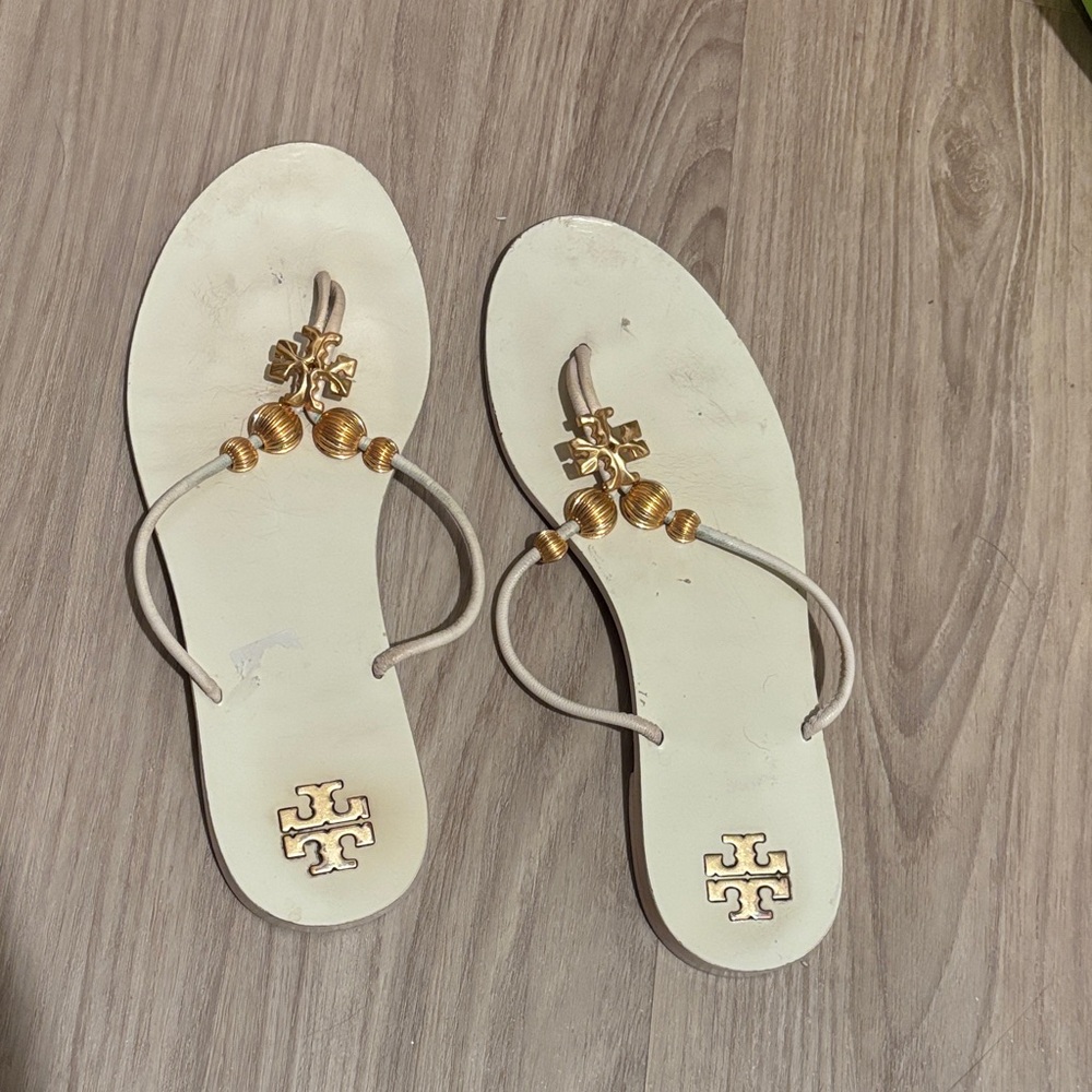 Tory Burch White Sandals with Gold Details